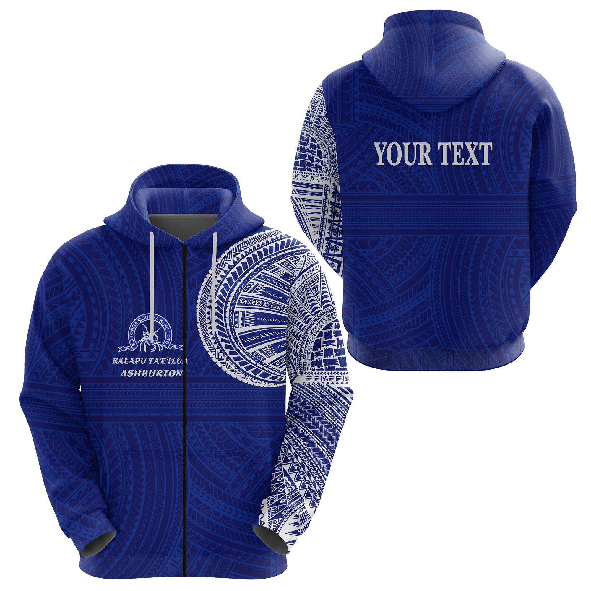 Custom Ko Tonga Zip Hoodie Kalapu Taeiloa Ashburton Unisex Blue - Polynesian Pride