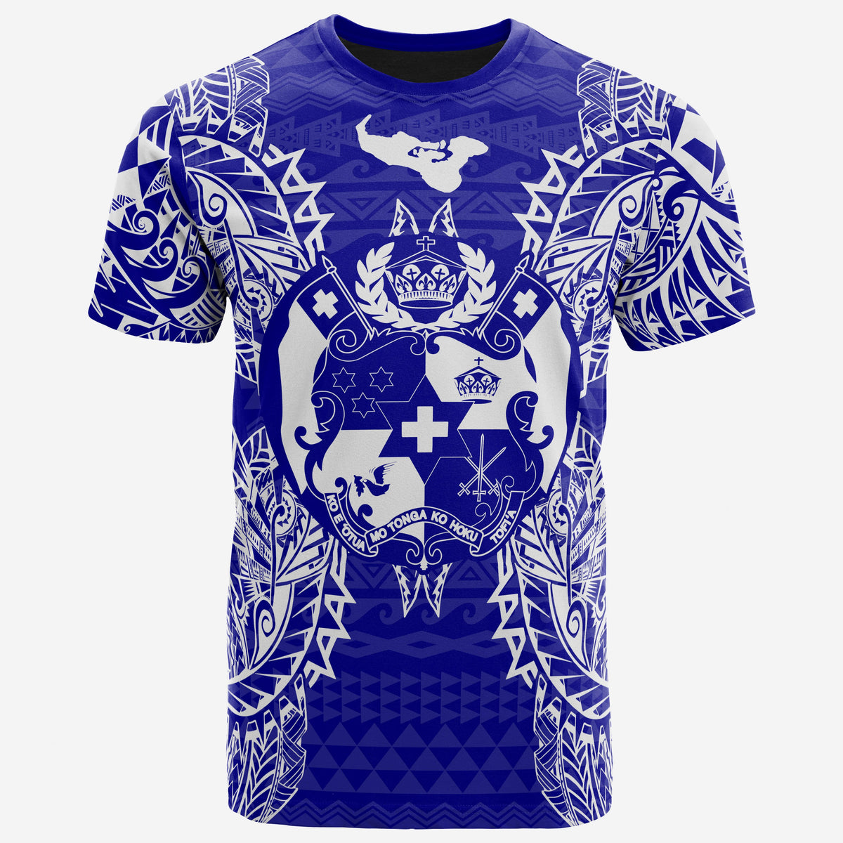 Tonga T Shirt Tonga Coat of Arms Map Polynesian Tattoo Blue Unisex Blue - Polynesian Pride
