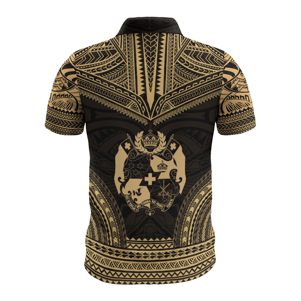 Tonga Polo Shirt Tongan Coat Of Arms Polynesian Chief Tattoo Gold Version - Polynesian Pride