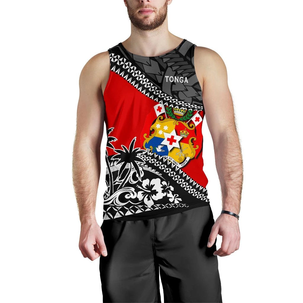 Tonga Men Tank Top Fall In The Wave K9 Red - Polynesian Pride