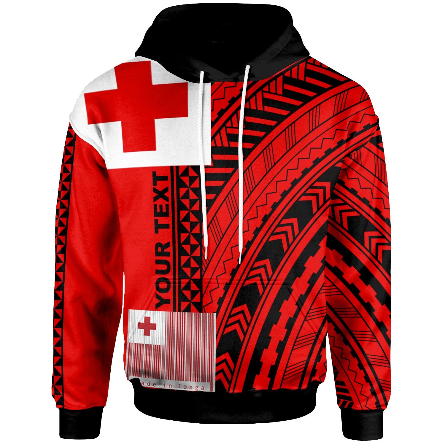 Tonga Custom Hoodie Unique Barcode Black Red Unisex Red - Polynesian Pride