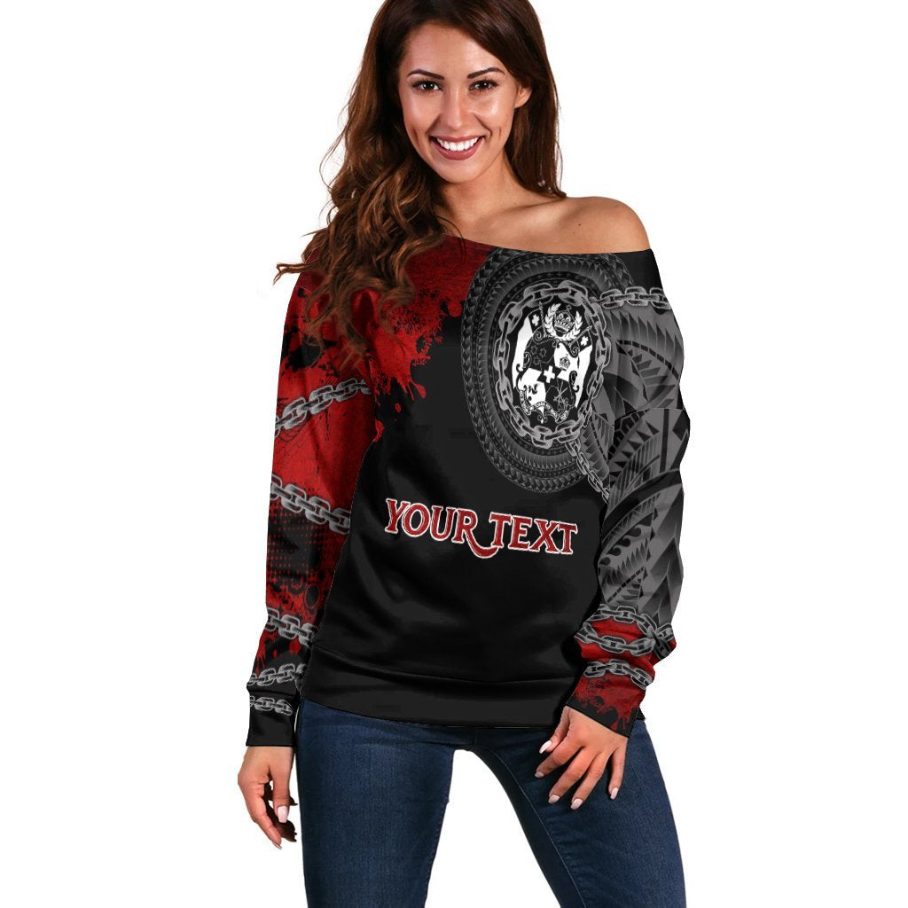 Tonga Polynesian Personalised Women's Off Shoulder Sweater - Polynesian Chain Style Black - Polynesian Pride