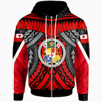 Tonga Zip up Hoodie Tooth Shaped Necklace Red Unisex Red - Polynesian Pride