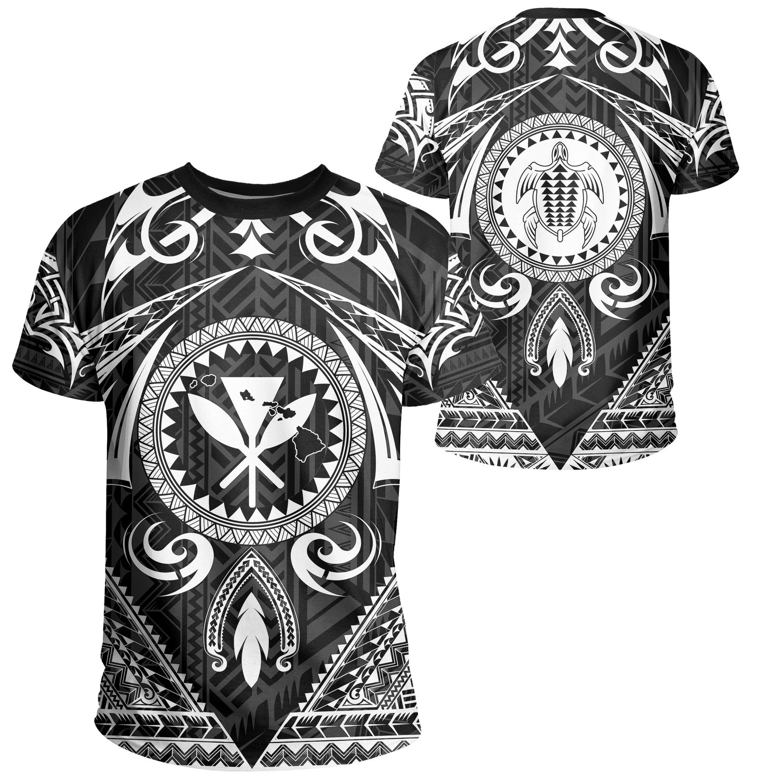 Hawaii Map Kanaka Turtle Polynesian T Shirt Circle Style Unisex White - Polynesian Pride