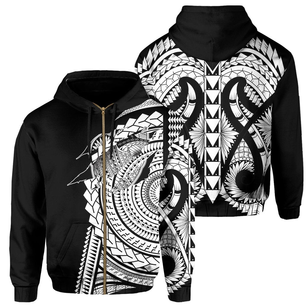 Hawaii Polynesian Zip Hoodie In My Heart Ryan Style White Unisex White - Polynesian Pride