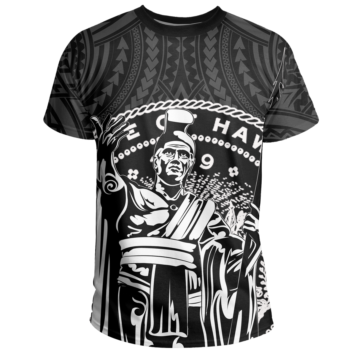 Hawaii King Coat of Arms Kanaka Map Polynesian T Shirt White - Polynesian Pride