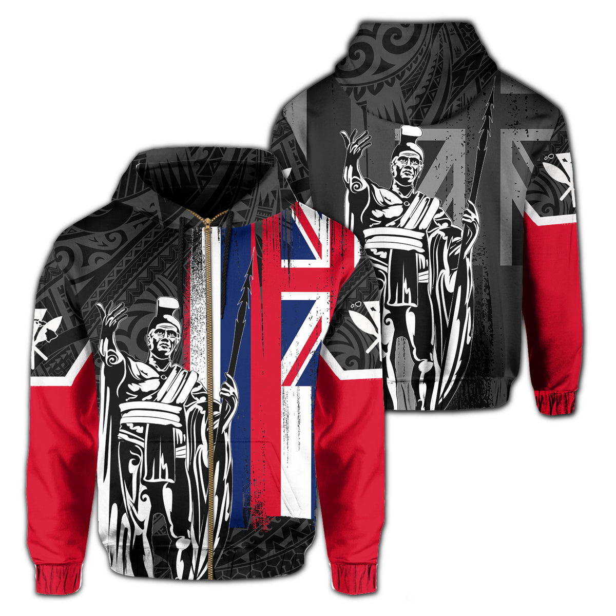Hawaii King Flag Polynesian Hoodie (Zip up) White Unisex White - Polynesian Pride