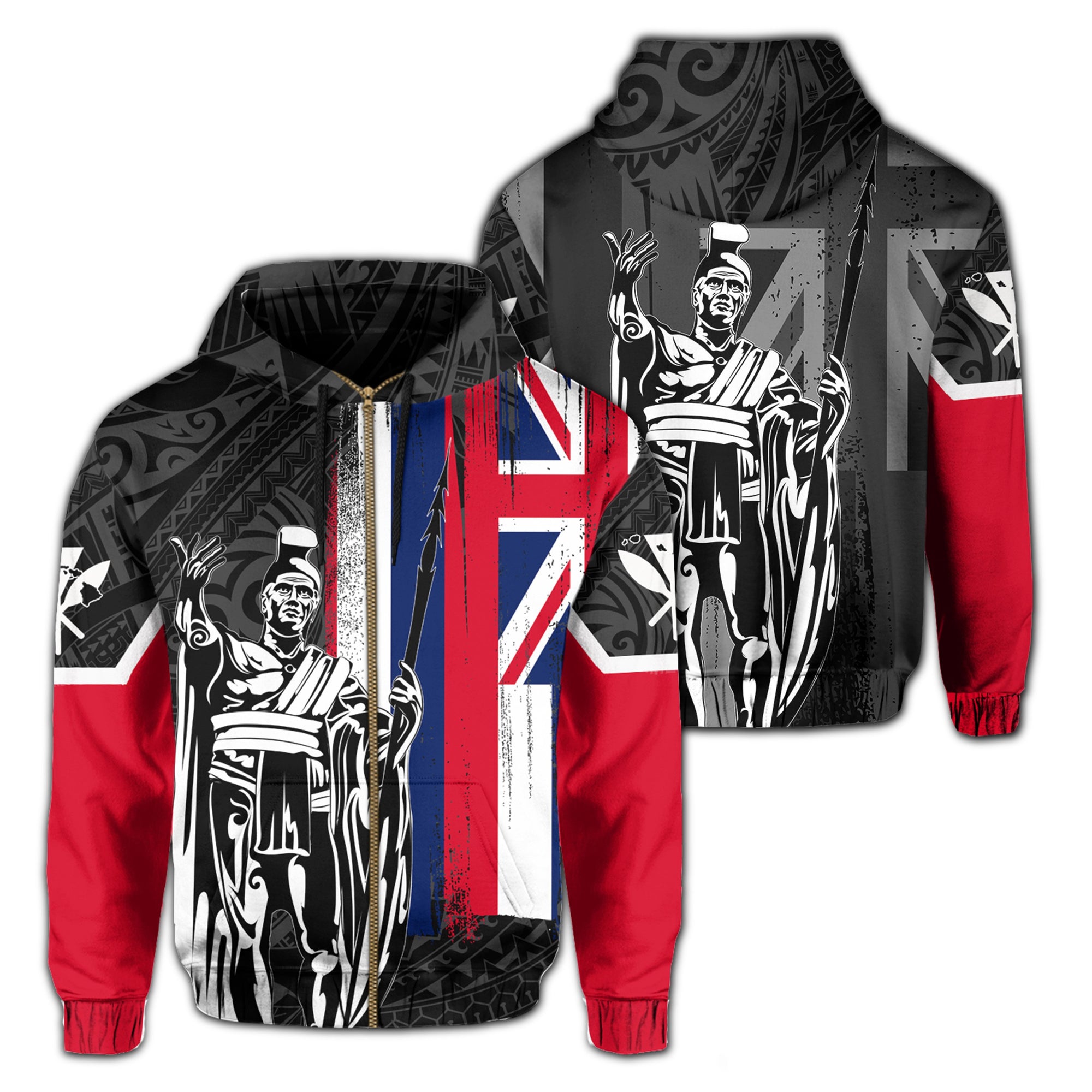 Hawaii King Flag Polynesian Hoodie (Zip up) White Unisex White - Polynesian Pride