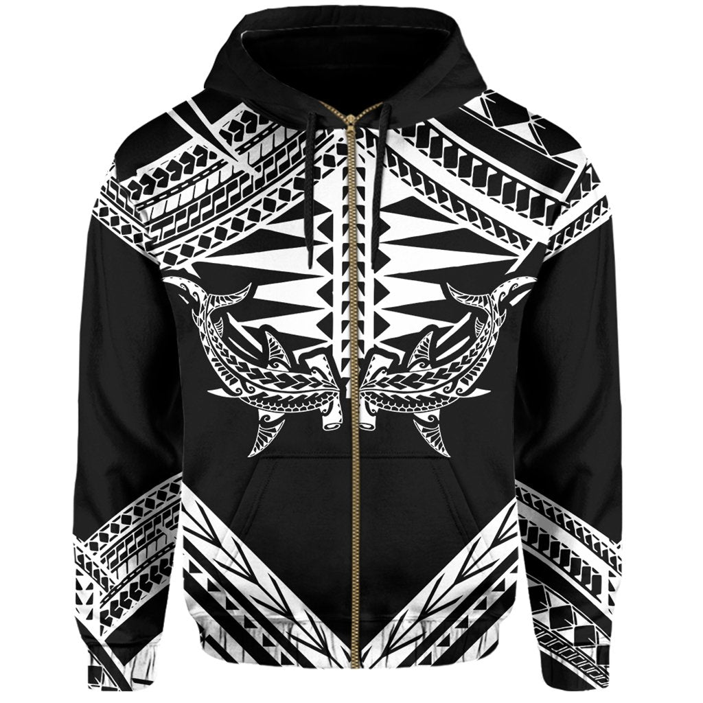 Hawaii Shark Polynesian Kanaka White Hoodie (Zip up) Candy Style - Polynesian Pride