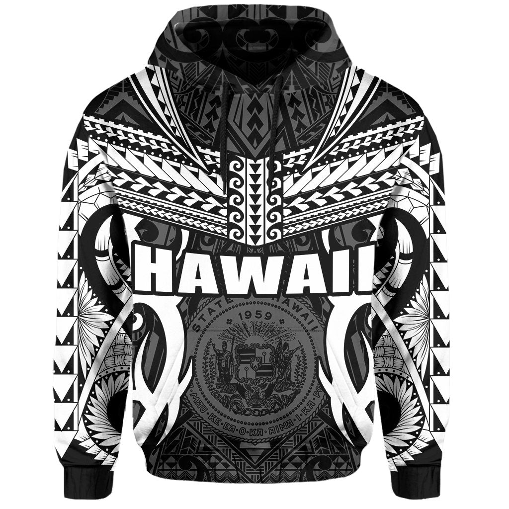 Hawaii Polynesian Tribal Coat of Arms Hoodie White Mark Style - Polynesian Pride
