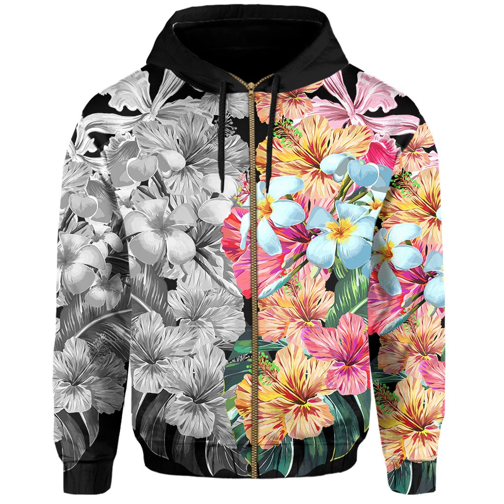 Hawaii Forest Tropical Flower Zip Hoodie - Polynesian Pride