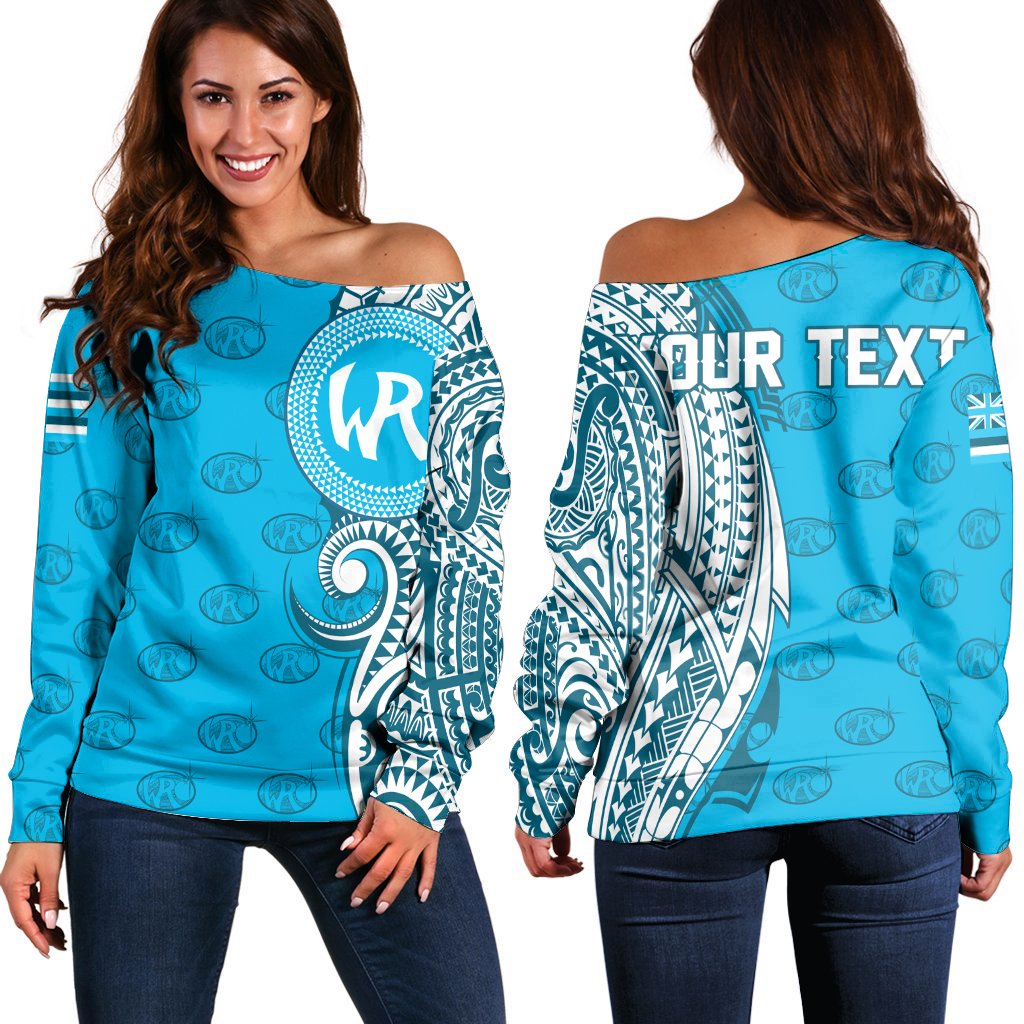 (Personalised) Hawaii - Kealakehe High Tribal Kakau Women's Off Shoulder Sweatshirt AH Blue - Polynesian Pride