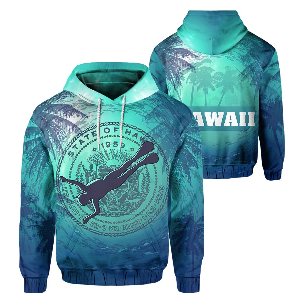 Hawaii Dive Coat of Arm Hoodie Unisex Blue - Polynesian Pride