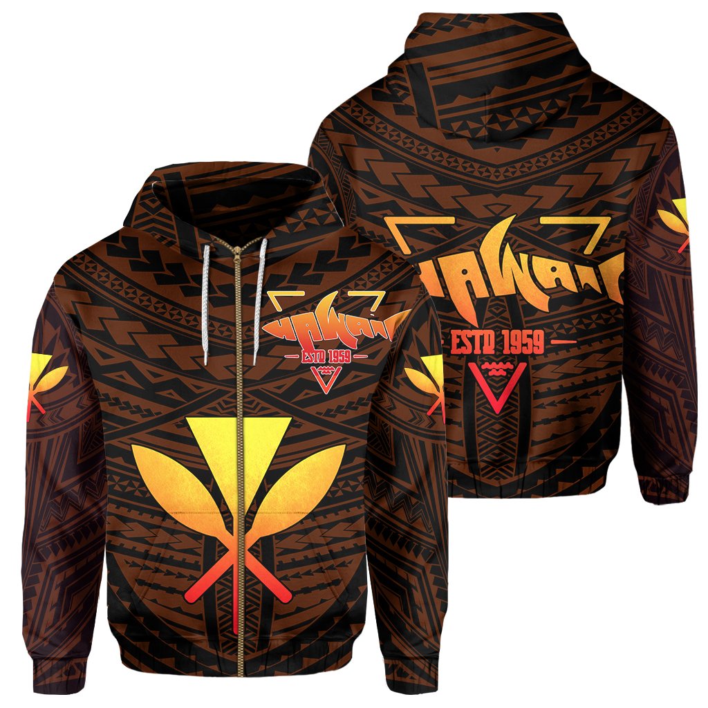 Kanaka Polynesian Hoodie Zip Orange Earth AH Unisex Orange - Polynesian Pride