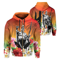 Hawaii Summer King Hibiscus Plumeria Hoodie (Zip up) Unisex Orange - Polynesian Pride