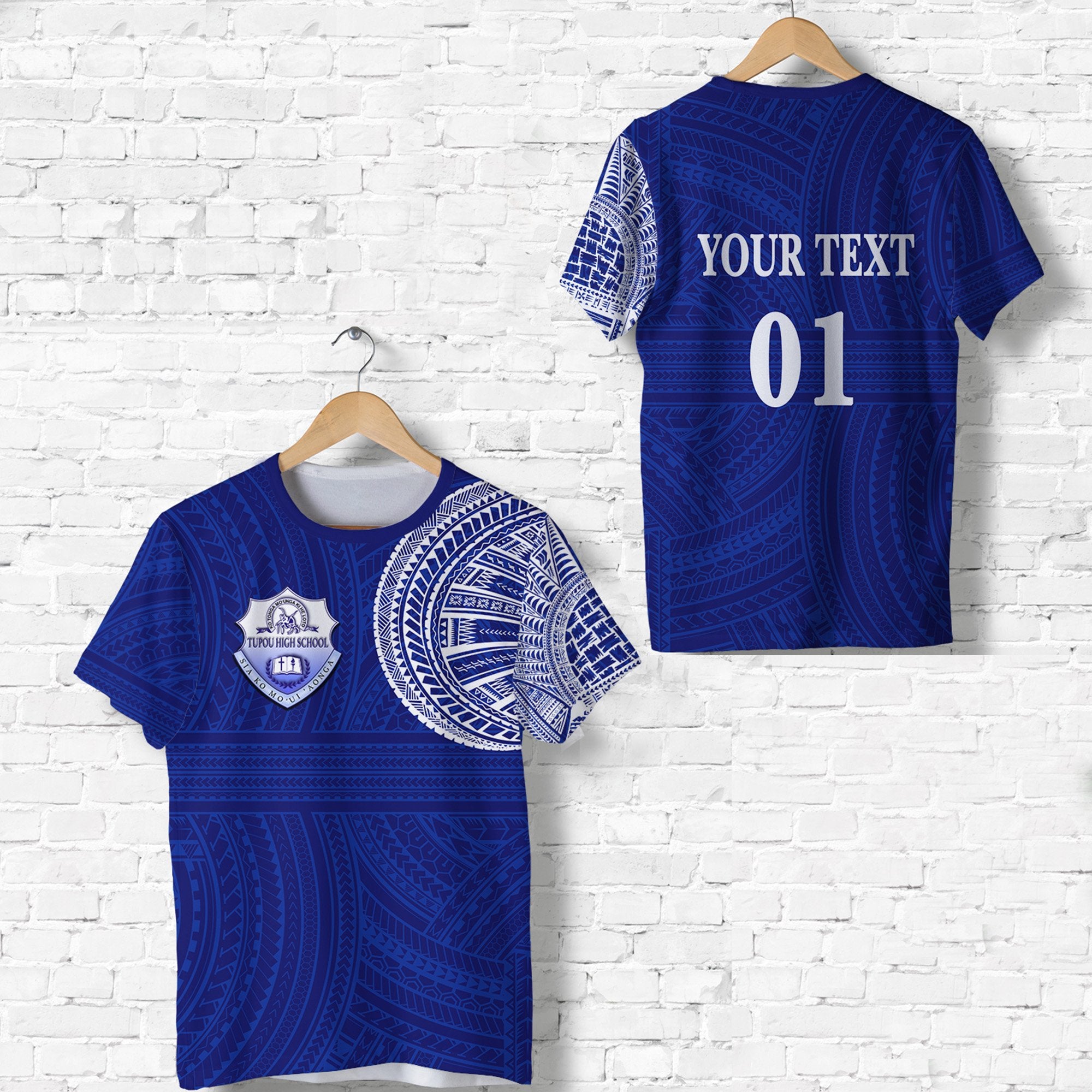 Custom Ko Tonga T Shirt Tupou High School, Custom Text and Number Unisex Blue - Polynesian Pride