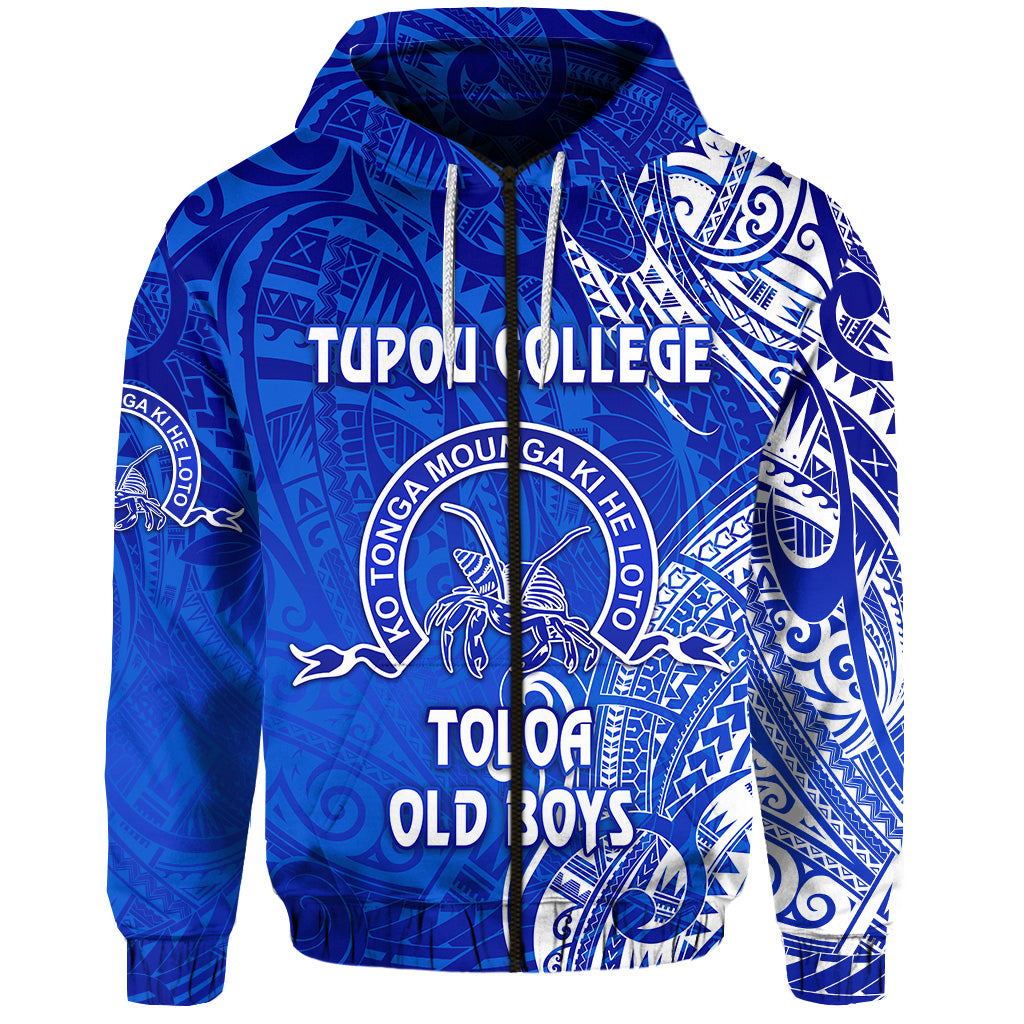 Custom Tonga Tupou College Zip Hoodie Toloa Old Boys Simple Vibes Blue, Custom Text and Number LT8 - Polynesian Pride