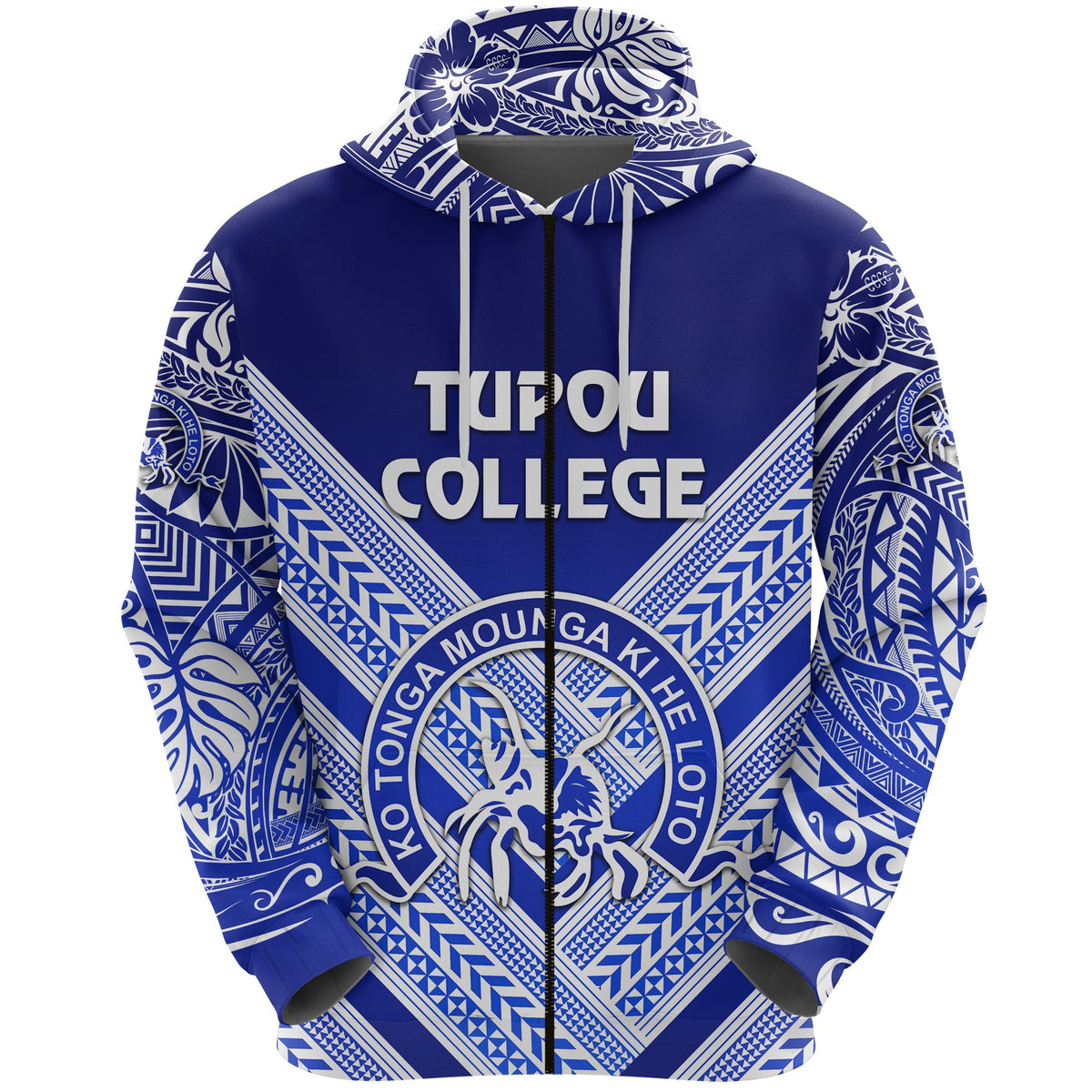 Kolisi Ko Tupou College Tonga Zip Hoodie Creative Style Blue - Polynesian Pride