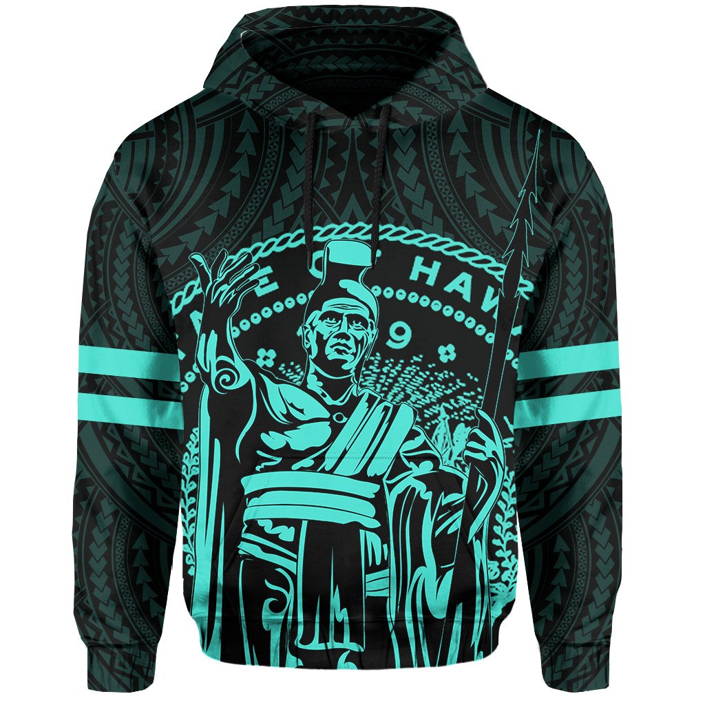 Polynesian King Kanaka Map Seal of Hawaii Hoodie Turquoise - Polynesian Pride