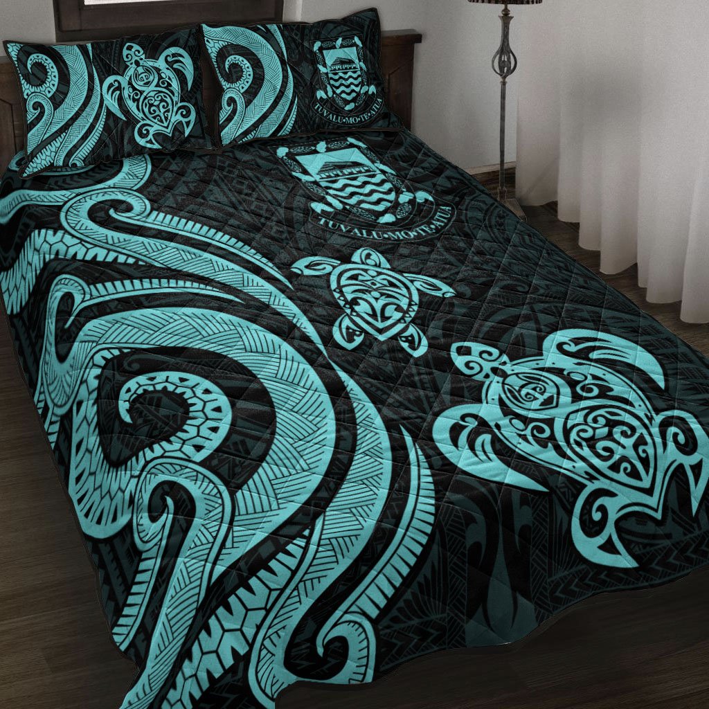 Tuvalu Quilt Bed Set - Turquoise Tentacle Turtle Turquoise - Polynesian Pride