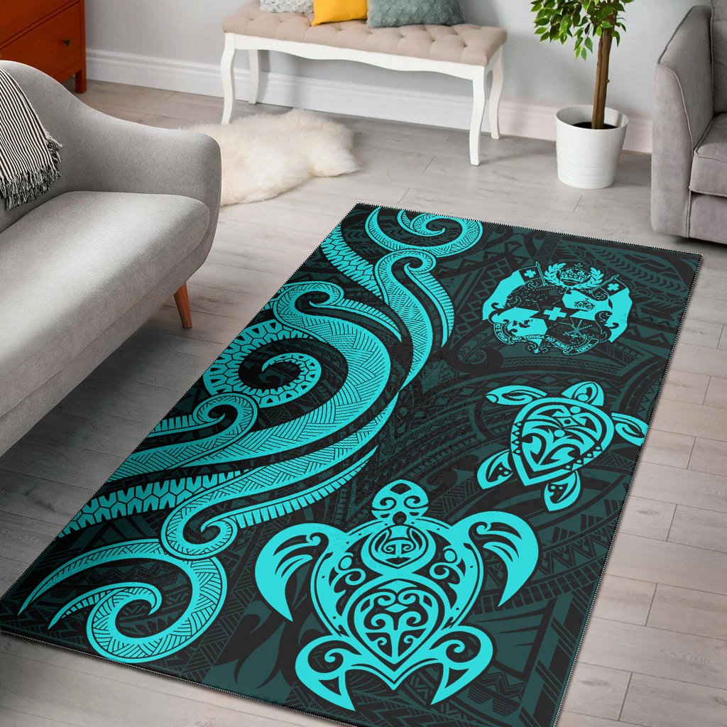 Tonga Area Rug - Turquoise Tentacle Turtle Turquoise - Polynesian Pride