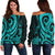 Marshall Islands Women's Off Shoulder Sweater - Turquoise Tentacle Turtle Crest Turquoise - Polynesian Pride