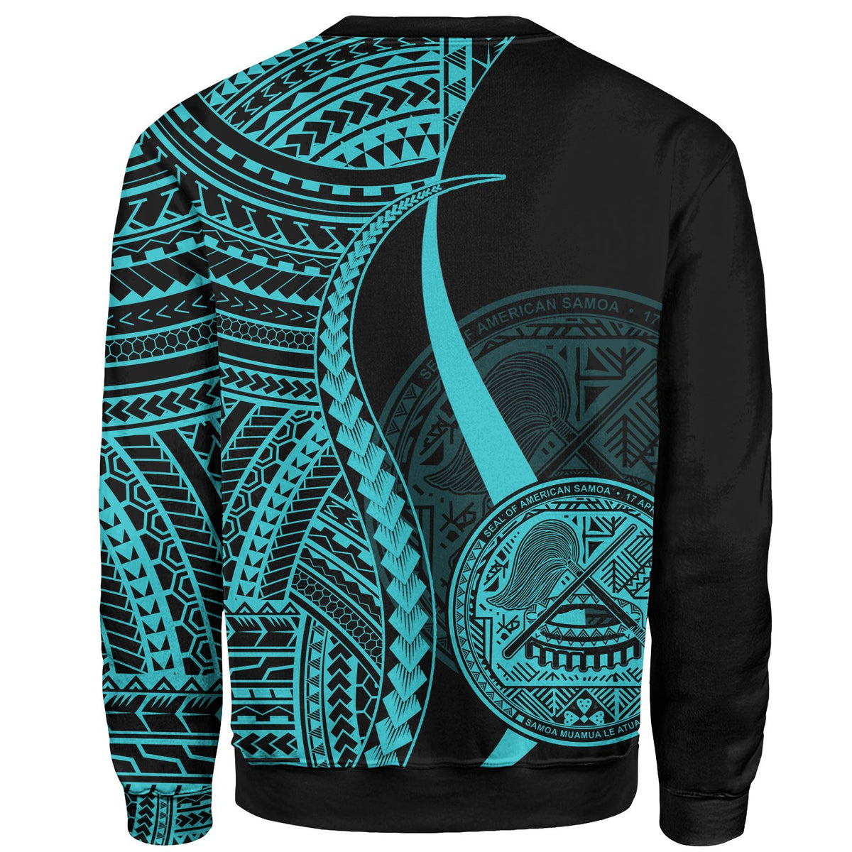 American Samoa Custom Personalised Sweatshirt - Turquoise Polynesian Tentacle Tribal Pattern - Polynesian Pride