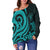 Niue Women's Off Shoulder Sweater - Turquoise Tentacle Turtle - Polynesian Pride