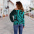 Federated States of Micronesia Women's Off Shoulder Sweater - Turquoise Tentacle Turtle - Polynesian Pride