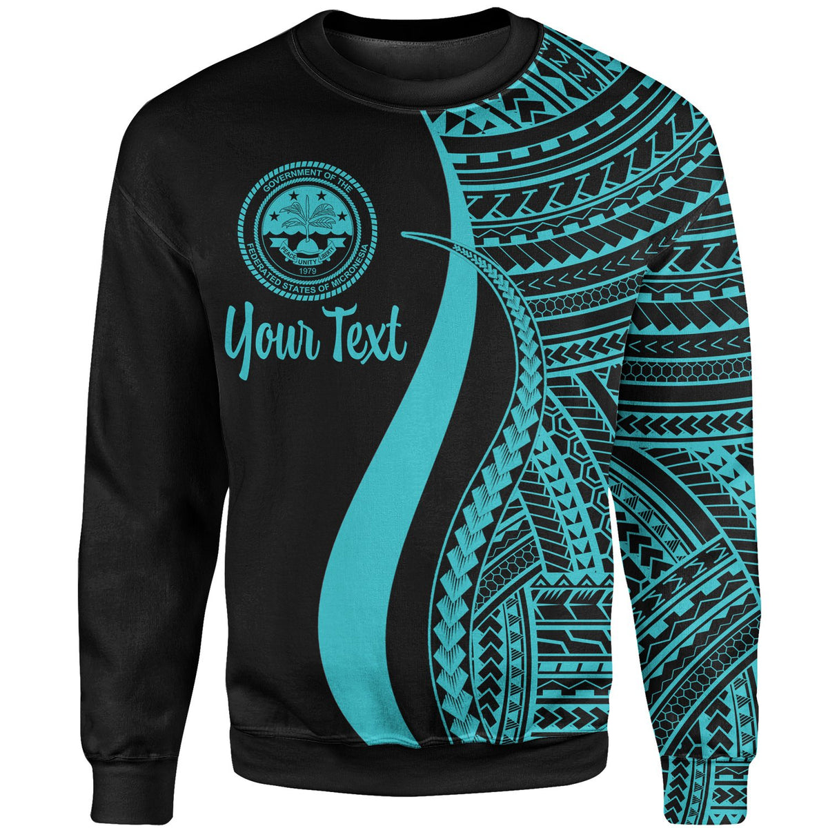 Federated States of Micronesia Custom Personalised Sweatshirt - Turquoise Polynesian Tentacle Tribal Pattern Unisex Turquoise - Polynesian Pride