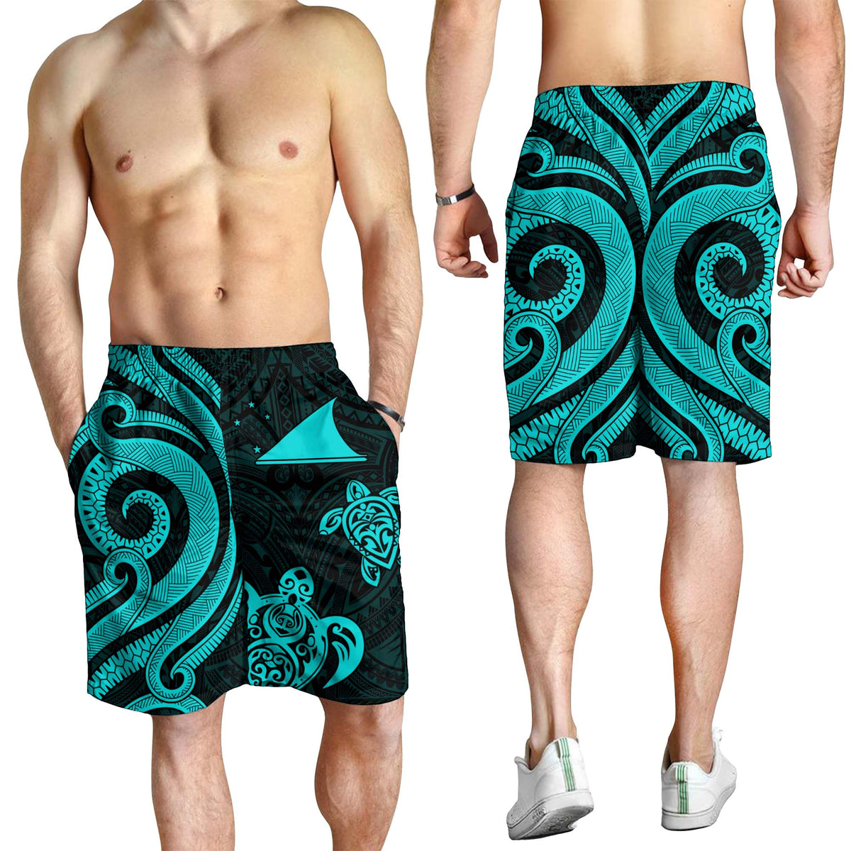 Tokelau Men's Short - Turquoise Tentacle Turtle - Polynesian Pride