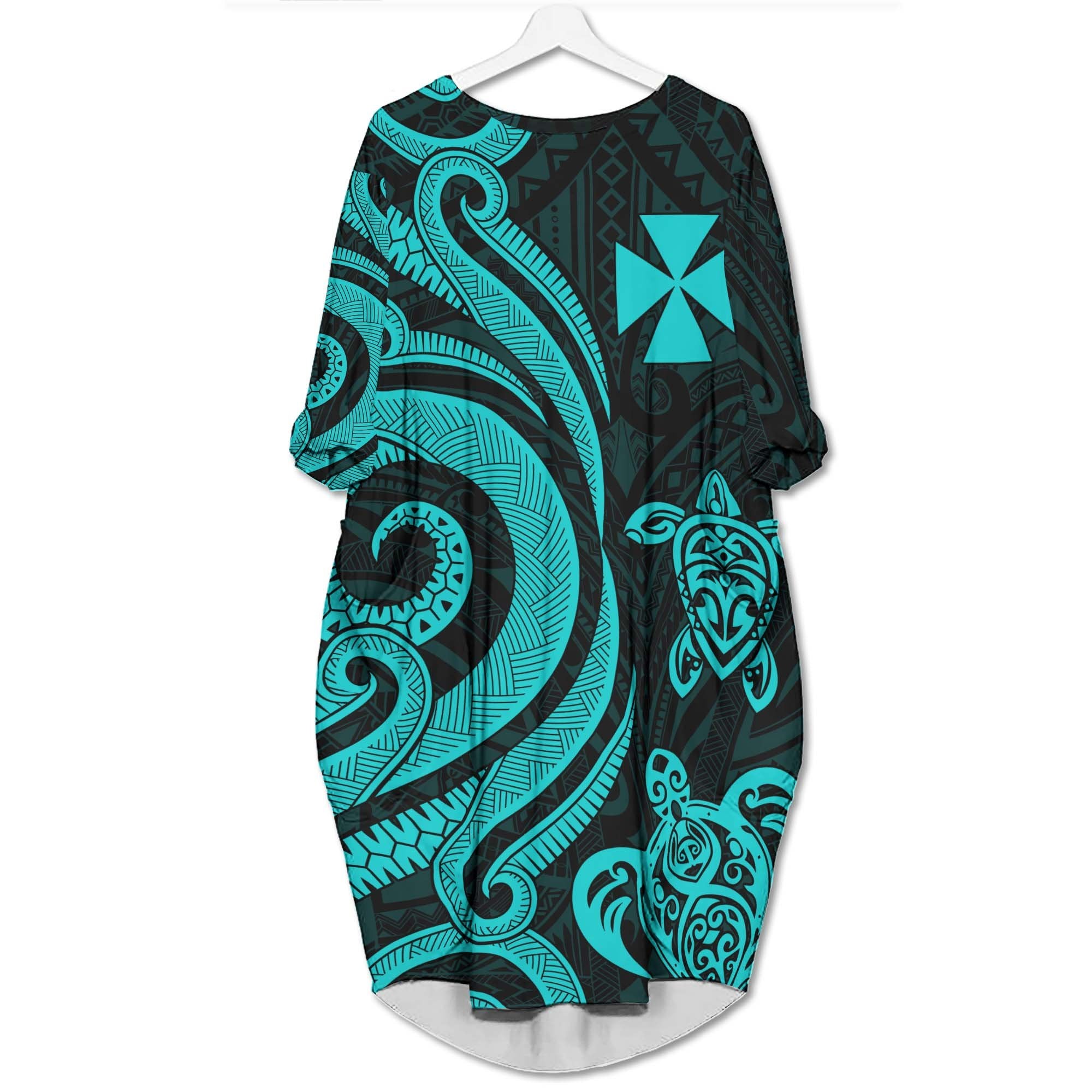 Wallis and Futuna Batwing Pocket Dress - Turquoise Tentacle Turtle Women Turquoise - Polynesian Pride