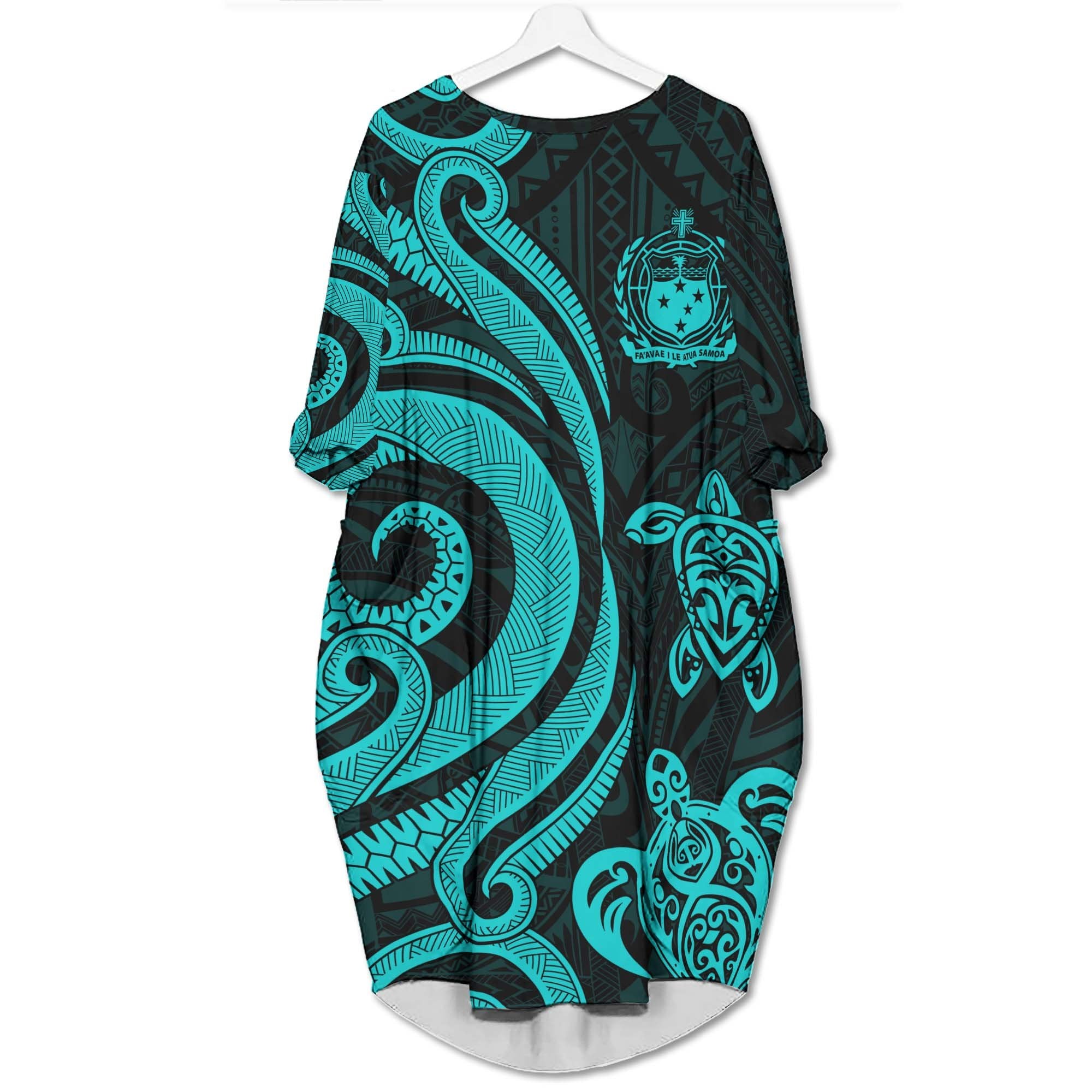 Samoa Batwing Pocket Dress - Turquoise Tentacle Turtle Women Turquoise - Polynesian Pride