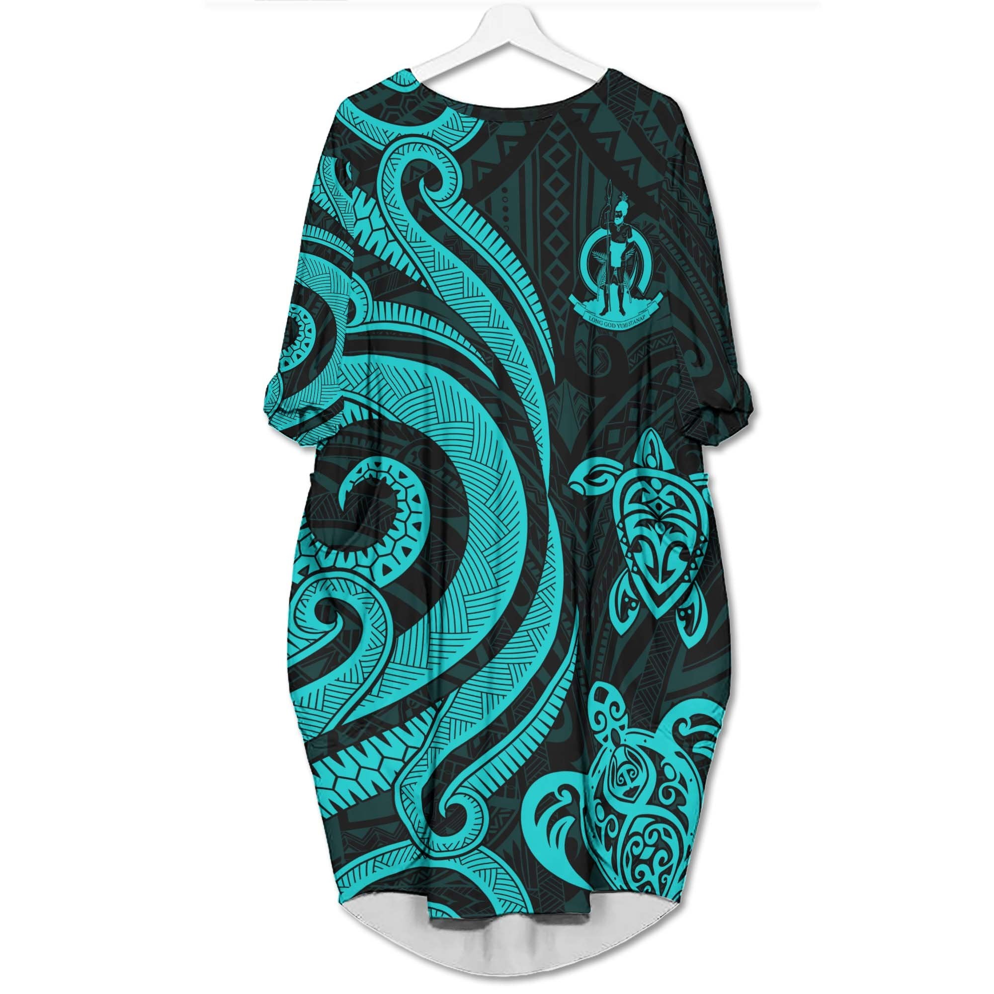 Vanuatu Batwing Pocket Dress - Turquoise Tentacle Turtle Women Turquoise - Polynesian Pride