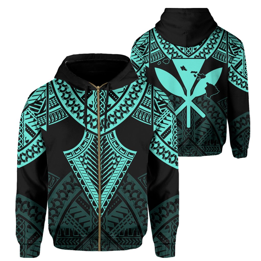Hawaii Polynesian Hoodie Limited (Zip up) Tab Style Turquoise Unisex Art - Polynesian Pride