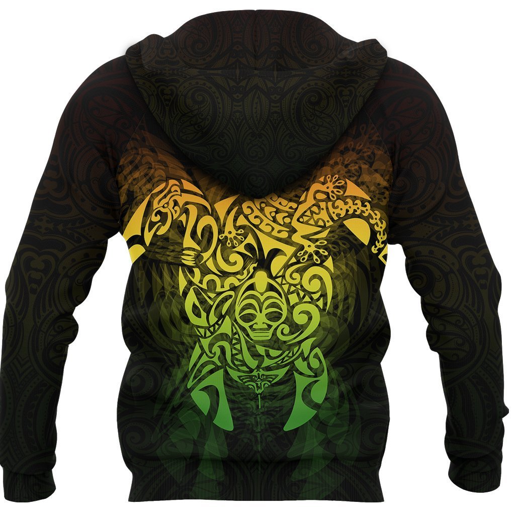 New Zealand Maori Zip up Hoodie, Wairua Tattoo Turtle Zipper Hoodie Rasta - Polynesian Pride
