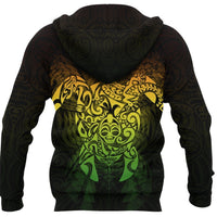 New Zealand Maori Zip up Hoodie, Wairua Tattoo Turtle Zipper Hoodie Rasta - Polynesian Pride