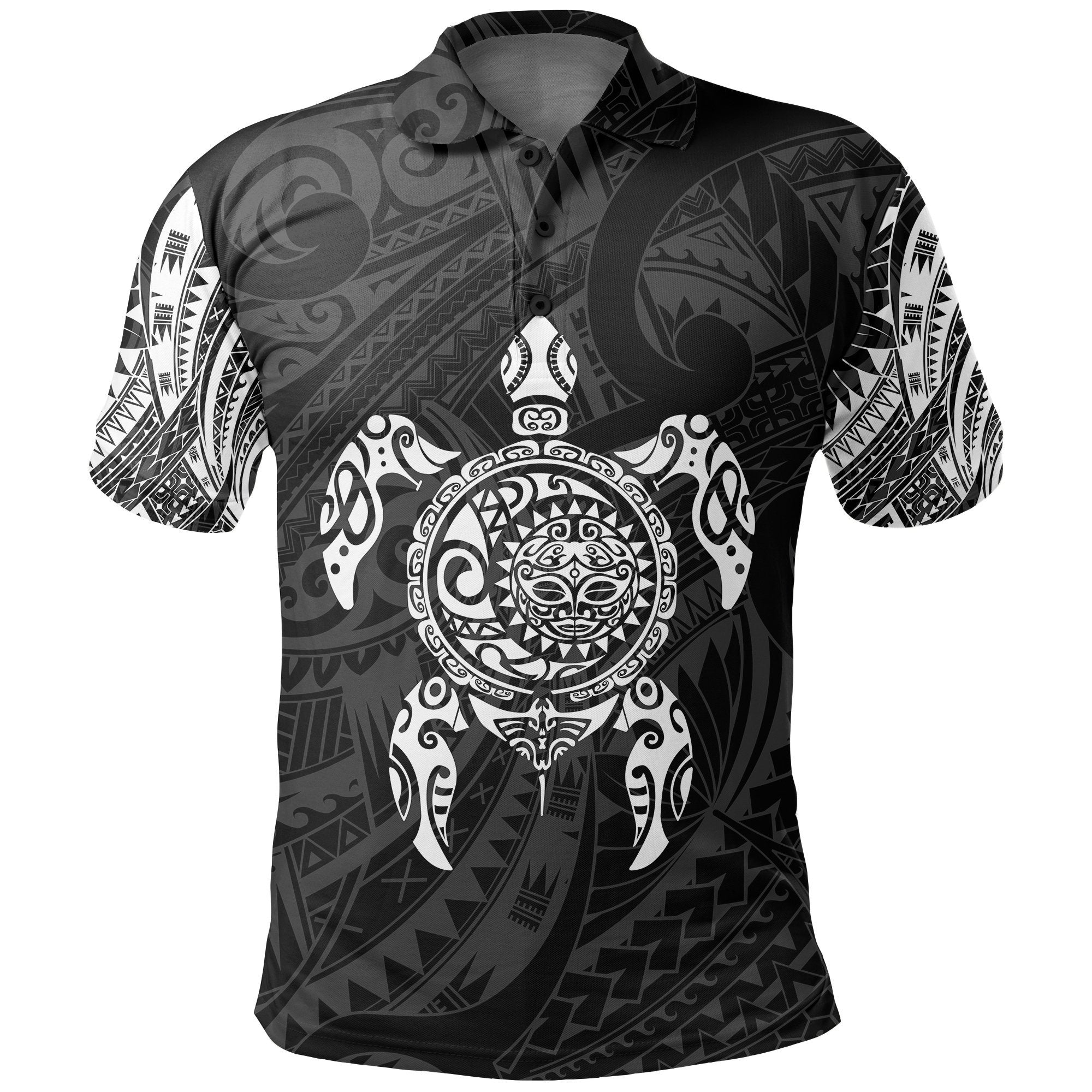 New Zealand Maori Polo, Polynesian Turtle Tattoo Polo Shirt White Unisex Black - Polynesian Pride