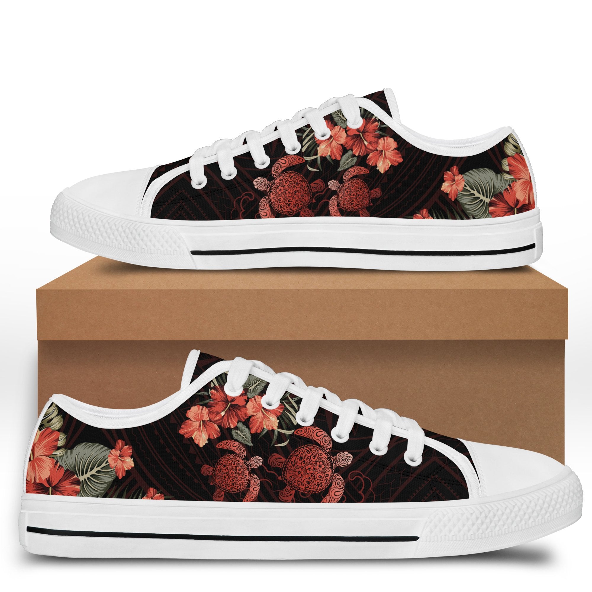 Hawaii Turtle Hibiscus Polynesian Low Top Shoes - Tina Style - AH - Polynesian Pride