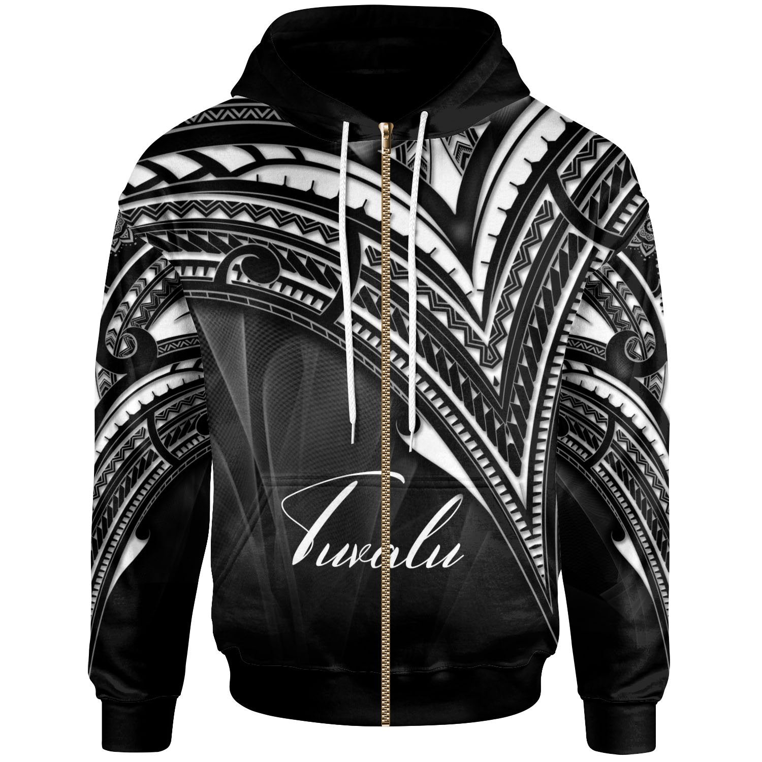 Tuvalu Zip Hoodie Cross Style Unisex Black - Polynesian Pride