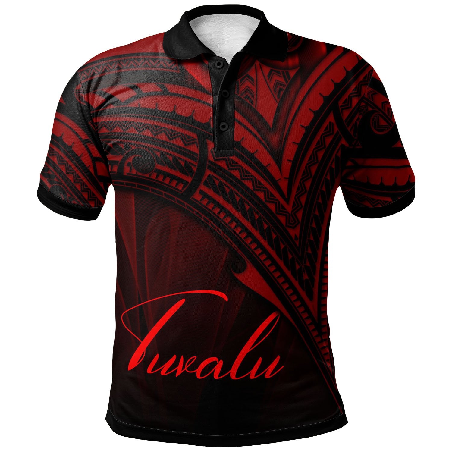 Tuvalu Polo Shirt Red Color Cross Style Unisex Black - Polynesian Pride