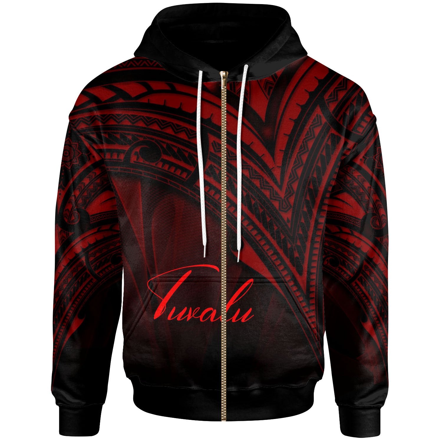 Tuvalu Zip Hoodie Red Color Cross Style Unisex Black - Polynesian Pride