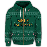 Hawaiian Map Polynesian Mele Kalikimaka Flamingo Christmas Hoodie Zip - Polynesian Pride