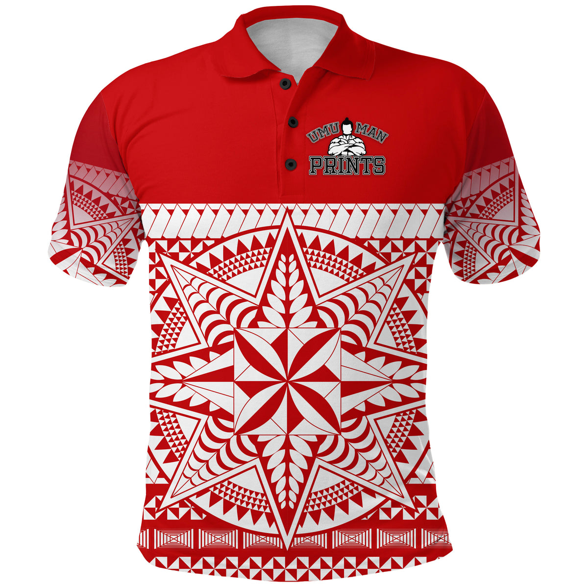 Tonga Umuman Prints Polo Shirt Special Version Red LT8 - Polynesian Pride