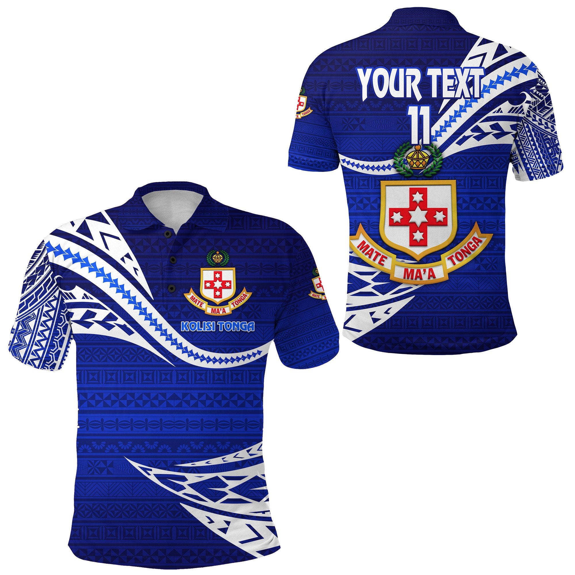 Custom Kolisi Tonga Polo Shirt Mate Maa Tonga Unique Version Blue, Custom Text and Number Unisex Blue - Polynesian Pride