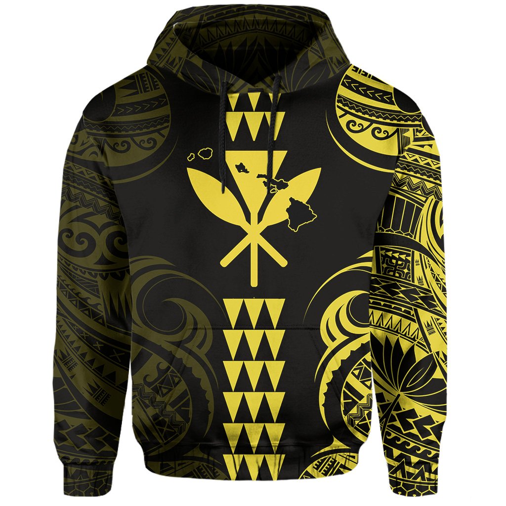 Kanaka Map Polynesian Kakau Hoodie Yellow - Polynesian Pride