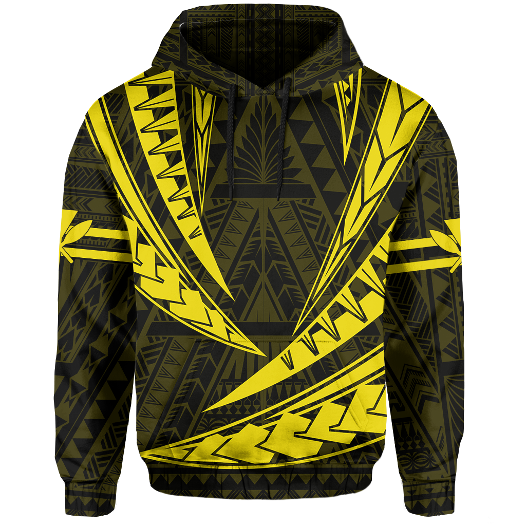 Polynesian Kakau Kanaka Maoli Map Hawaii Hoodie Yellow - Polynesian Pride
