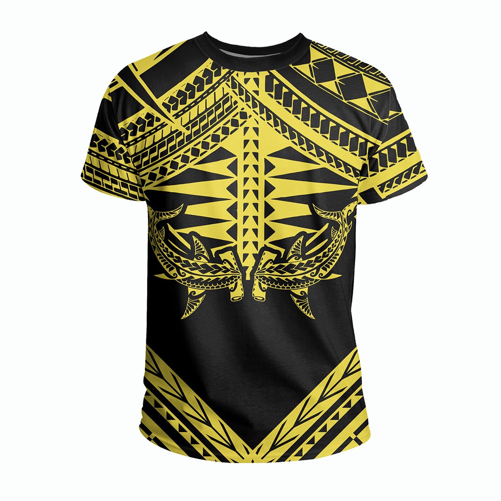 Hawaii Shark Polynesian Kanaka Yellow T Shirt Candy Style - Polynesian Pride