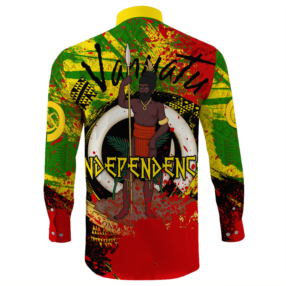 Vanuatu Independence Day Grunge Long Sleeve Button Shirt LT10 - Polynesian Pride