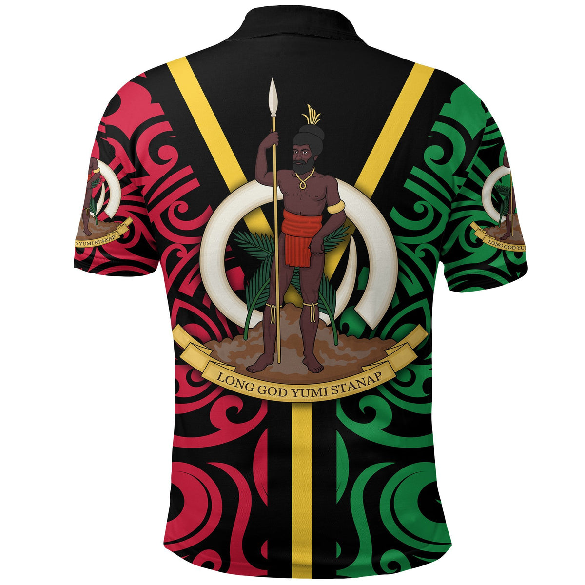Vanuatu Flag Polo Shirt Melanesian Warrior - Polynesian Pride